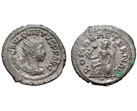 Quietus BI Antoninianus. Antioch, AD 261-262. IMP C FVL QVIETVS P F AVG, radiate, draped and cuirassed bust right / ROMAE AET