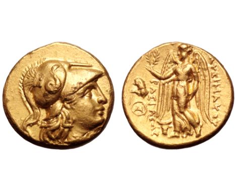 Kings of Thrace, Lysimachos AV Stater. In the types of Alexander III of Macedon. Sestos, circa 299/8-297/6 BC. Head of Athena