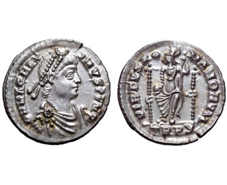 Magnus Maximus AR Siliqua. Treveri, AD 383-388. D N MAG MAXIMVS P F AVG, pearl-diademed, draped and cuirassed bust right / VI