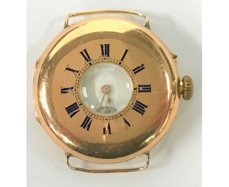 A good early 20th century 18ct gold cased lug gentlemans half hunter manual wind wristwatch by Leroy &amp; Fils, the 28mm whi