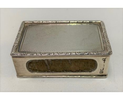 A 19th Century style George VI silver engine turned matchbox case with foliate cast edge, maker AW, London 1940, width 4.5cm,