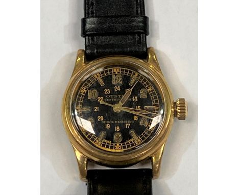 A rare Oyster Centregraph gentleman's mid-sized manual wind military wristwatch, the black 22mm dial with luminous arabic num