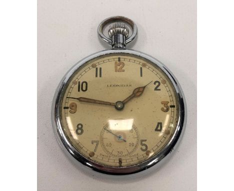 Military nickel cased crown wind pocket watch, the cream painted 45mm dial with Arabic Numerals, luminescent hands and 9 12 3