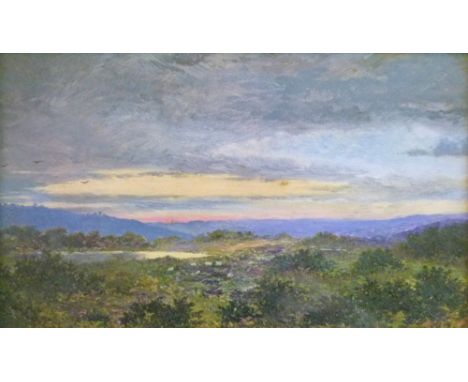 Marmaduke A. Langdale (19th Century) - Oil on board - A rural landscape at sunset, unsigned, titled to mount, 14cm x 24cm  Co