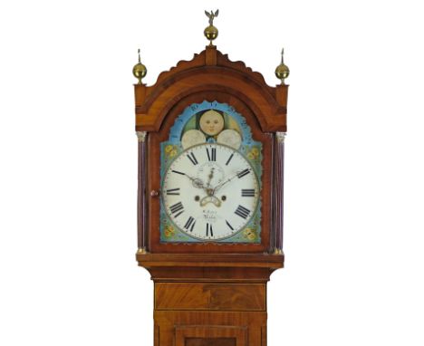 19th Century inlaid and crossbanded mahogany longcase by William Jones of Ross, the hood with arch shaped pediment, glazed do