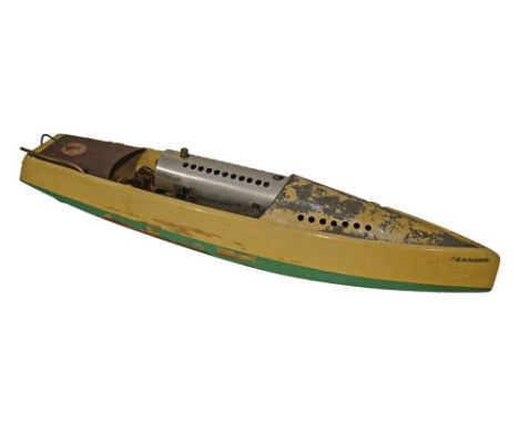 Toys - Bowman model steam boat - Seahawk, 66cm long, in original box  Condition: Paint has discoloured and cracked to the woo