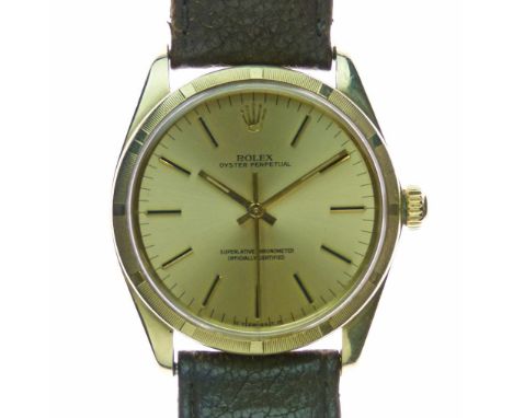 Rolex - Gentleman's 14ct gold Oyster Perpetual Superlative Chronometer wristwatch, Ref: 1005, engine turned bezel, signed cha