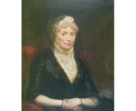 Attributed to James Northcote (1746-1831) - Oil on canvas - Portrait of an elderly lady wearing a black dress with lace drape