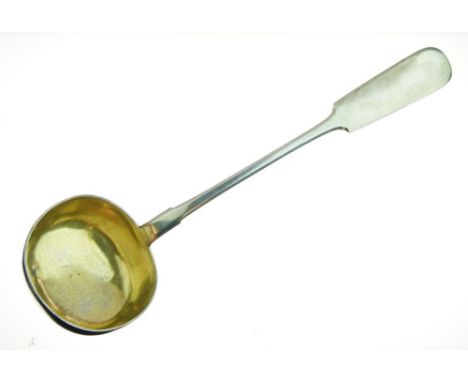 19th Century Russian silver punch ladle having a gilded bowl, maker probably Samuel Filander, St Petersburg 1878, 34cm long, 