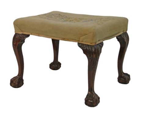 Georgian style rectangular top dressing stool on carved mahogany cabriole ball and claw supports, 60cm wide  Condition: Pleas