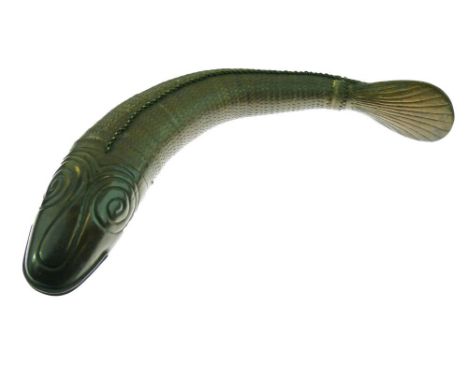19th Century Indian brass 'Medina' fish having inset glass eyes, 35cm long  Condition: Some scales are bent, the panels aroun