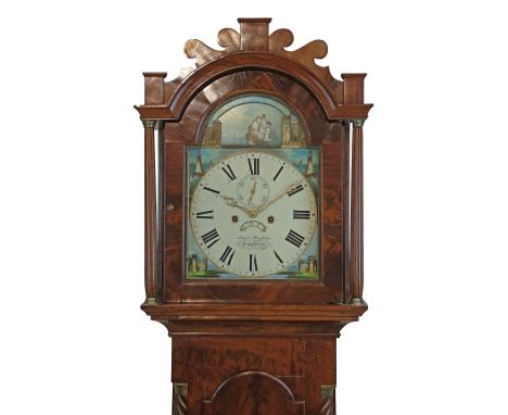 19th Century mahogany longcase clock by James Wenham of Swaffham, the hood with an arch shaped pediment, glazed door flanked 