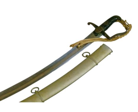 1796 pattern Light Cavalry sabre, plain curved shallow fullered blade 83cm, regulation steel stirrup hilt with langets, leath