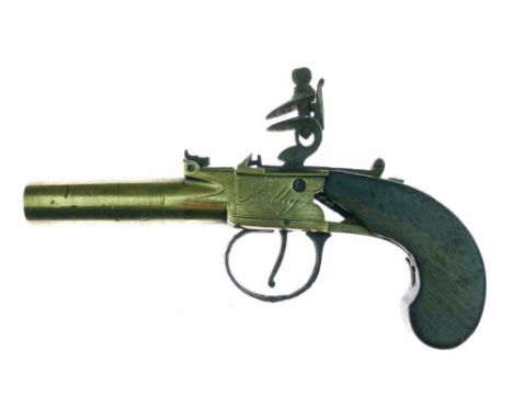 Brass barrelled/framed flintlock pocket pistol by Knubley, London (1785-1803) round screw-off barrel 5.5cm, cock with top sli
