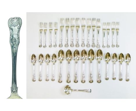 Victorian canteen of silver Kings pattern cutlery comprising: eight table forks, eight dessert forks, eight dessert spoons, s