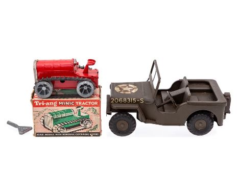 Triang: Triang Minic US Army Jeep, tinplate, clockwork, working, along with Triang Minic Tractor, tinplate, clockwork, workin