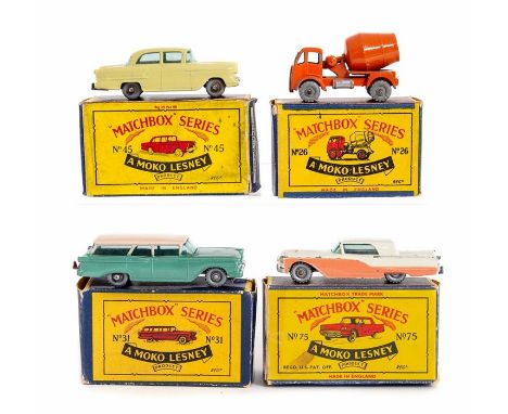 Matchbox: A collection of boxed Matchbox Moko Lesney vehicles to comprise: Ford Thunderbird, 75, Vauxhall Victor, 45, Ford St