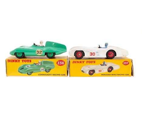 Dinky: Two boxed Dinky Toys vehicles: Connaught Racing Car, 236, correct colour spot, box worn, No.32, green body and Mercede