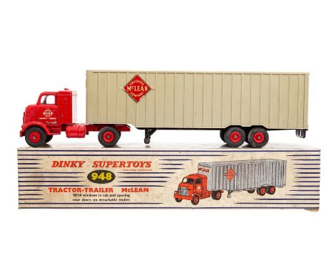 Dinky: A boxed Dinky Supertoys, Tractor-Trailer McLean, 948, red cab with grey trailer.