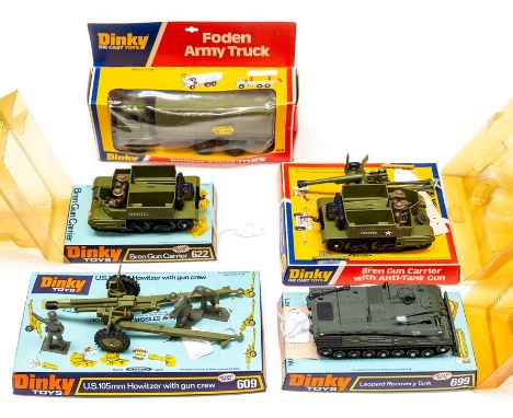 Dinky: A collection of five boxed and bubble packaged, military Dinky Toys, to comprise: Foden Army Truck 668, U.S. 105mm How