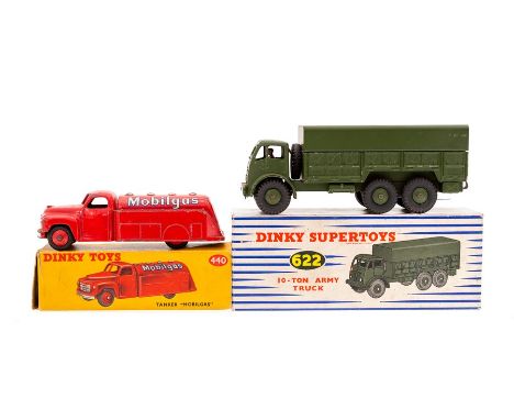 Dinky: A boxed Dinky Supertoys, 622 10-Ton Army Truck together with a boxed Dinky Toys, 440 Tanker "Mobilgas", box missing fl