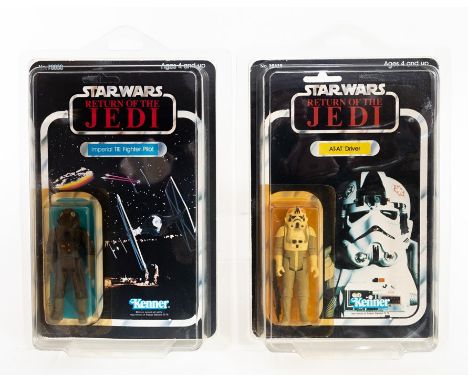 Star Wars: A cased and carded, Return of the Jedi 'AT-AT Driver' figure, 65 punched card back, Made in China, together with a