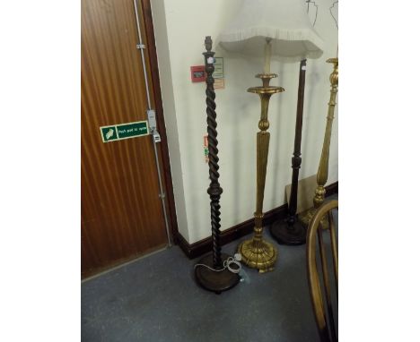 Early 20th century oak barley twist standard lamp