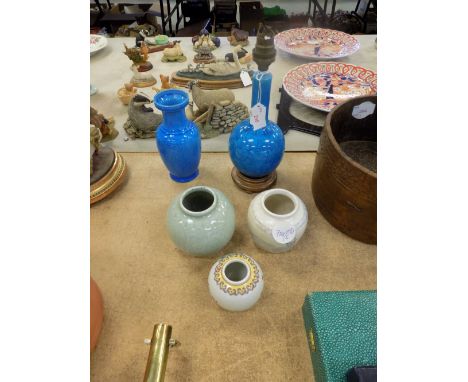 Chinese Blue Glaze Vase, Lamp & 3 Ginger Jars