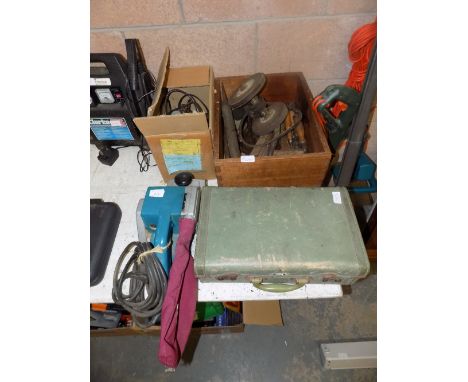 Belt sander, case & 2 boxes of tools