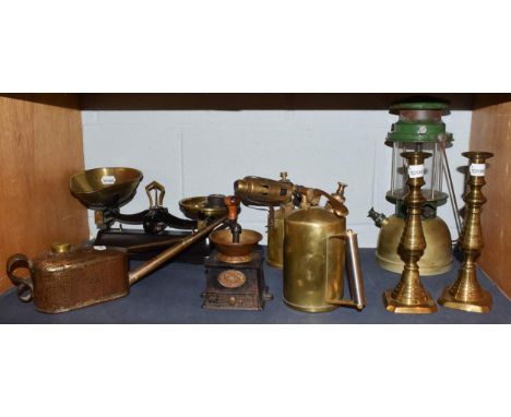 Lantern, scales, blow torches, Kenrick &amp; Sons coffee grinder etc