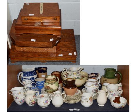 A collection of miscellaneous jugs including stoneware harvest, Mason's Ironstone, Copeland Spode, Royal Doulton examples etc