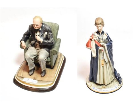 A Capodimonte porcelain figure of Queen Elizabeth II; together with another of Winston Churchill both by Bruno Merli (2)