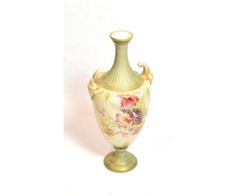 A Royal Worcester twin-handled floral painted blue ivory vase (lacking cover), model no. 1911, 33cm high&nbsp;