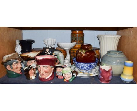 Various Royal Doulton character jugs, large size and miniatures; a Carltonware 'Rouge Royale' ginger jar and cover, two Portm