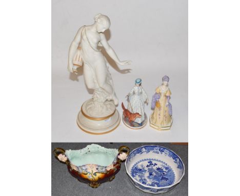 A Royal Worcester model of a Classical maiden, 41cm high; together with two Royal Worcester figures, 'Madeline' and 'Falicity