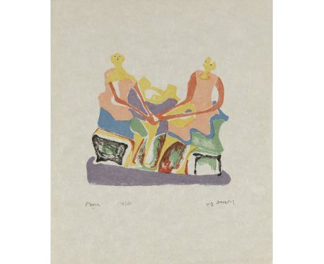 Henry Moore O.M., C.H. (British, 1898-1986)Two Seated Women, from Shelter Sketchbook (Cramer 85) Lithograph in colours, 1966,