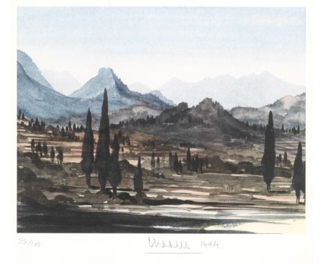 HM King Charles III (British, born 1948)Greek Landscape, Summer Lithograph in colours, 1999, on wove paper, signed, dated and