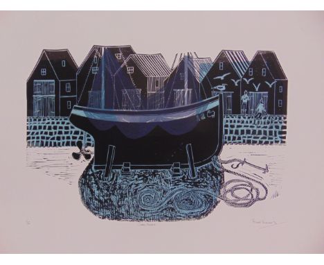 ROBERT TAVENER, R.E. (ENGLISH, 1920-2004)  'Sussex Foreshore',  lino-cut print, limited edition 1/150, signed and dated [19]7