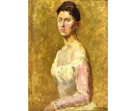 RACHEL ANN LE BAS, N.E.A.C., R.E. (ENGLISH, 1923-2020)  'Portrait Study',  oil on canvas laid to panel, signed lower right, t