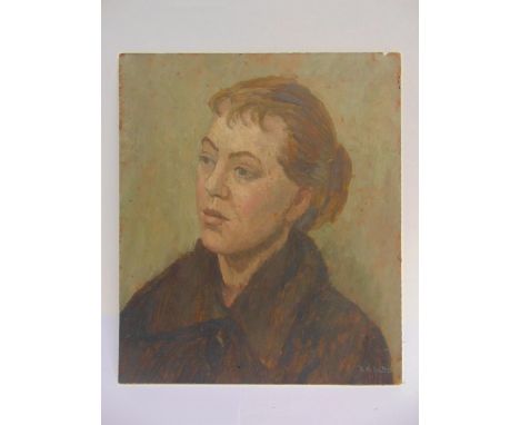 RACHEL ANN LE BAS, N.E.A.C., R.E. (ENGLISH, 1923-2020)  'Portrait of a Girl',  oil on board, signed lower right, Daily Expres