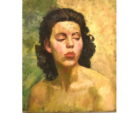 RACHEL ANN LE BAS, N.E.A.C., R.E. (ENGLISH, 1923-2020)  Bust Portrait of a Dark-haired Female,  oil on canvas, unsigned, 35.5