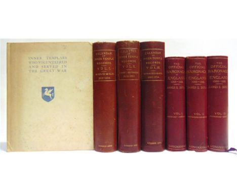 [MISCELLANEOUS]  Inderwick, F.A., editor. A Calendar of the Inner Temple Records, three volumes (1505-1603; 1603-1660; 1660-1