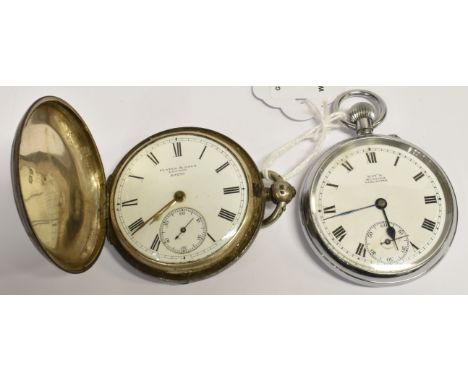 A SILVER FULL HUNTER POCKET WATCH  by Slater and Dale of London, white enamelled dial, key-wind fusee movement No. 60290 (unt