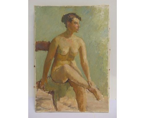RACHEL ANN LE BAS, N.E.A.C., R.E. (ENGLISH, 1923-2020)  Portrait of a Seated Female Nude,  oil on canvas, unsigned, 50cm x 35