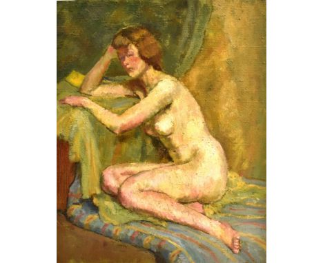 RACHEL ANN LE BAS, N.E.A.C., R.E. (ENGLISH, 1923-2020)  Portrait of a Seated Female Nude,  oil on canvas, unsigned, 51cm x 41