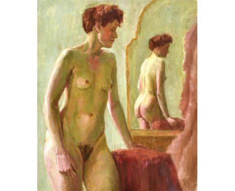 RACHEL ANN LE BAS, N.E.A.C., R.E. (ENGLISH, 1923-2020)  Three-quarter Portrait of a Standing Female Nude,  oil on canvas, uns