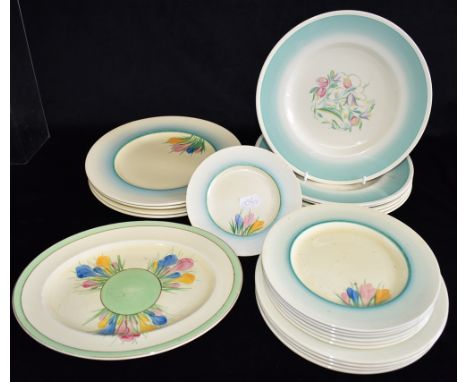 SIX SUSIE COOPER DINNER PLATES  25cm diameter; and a group of Clarice Cliff 'Crocus' plates: an oval plate Condition Report :