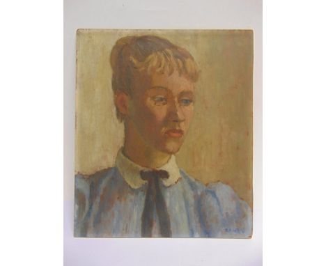 RACHEL ANN LE BAS, N.E.A.C., R.E. (ENGLISH, 1923-2020)  Portrait of a Young Lady,  oil on board, signed lower right, 36.5cm x