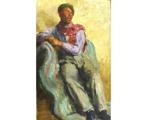 RACHEL ANN LE BAS, N.E.A.C., R.E. (ENGLISH, 1923-2020)  Portrait of a Seated Male,  oil on panel, unsigned, 40cm x 24.5cm, fr