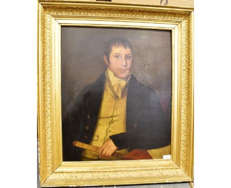 VICTORIAN SCHOOL Half length portrait of a gentleman, oil on canvas, 73.5cm x 61cm Condition Report : generally good, very du